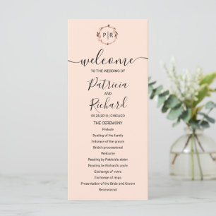 Programme de mariage en feuille d'or rose pêche à