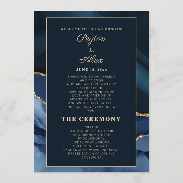 Programme de mariage en marbre bleu marine pour la (Devant)