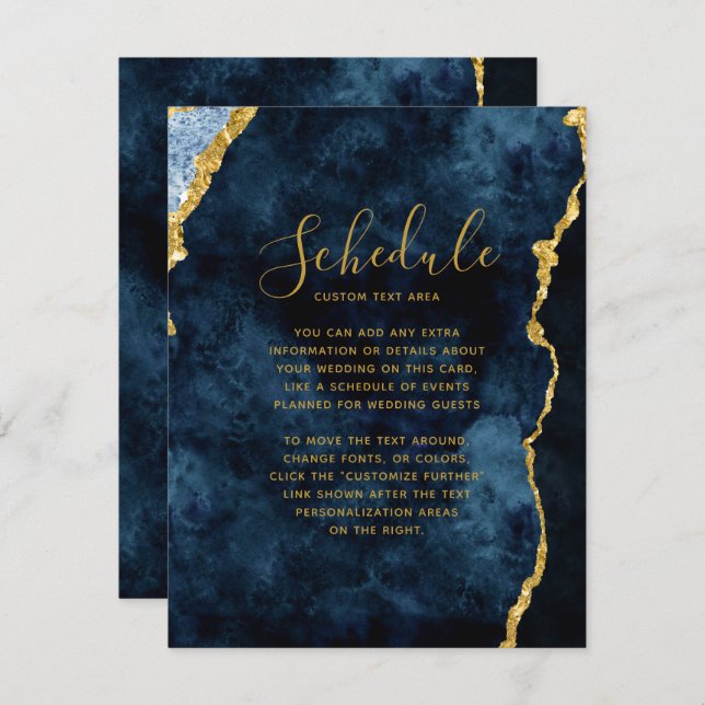 Programme de mariage en marbre bleu nuit or feuill (Devant / Derrière)