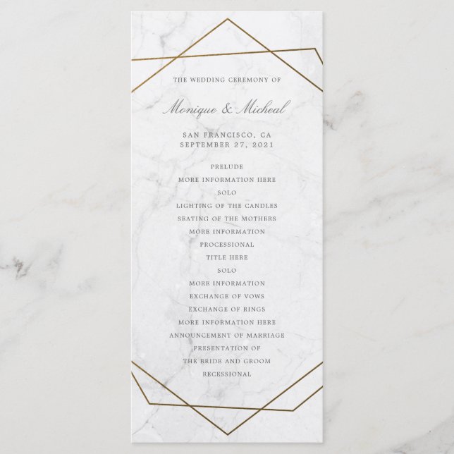 Programme de mariage en marbre géométrique Art Déc (Devant)