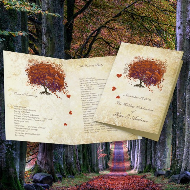Programme de mariage en or avec arbre à feuilles e (Créateur téléchargé)