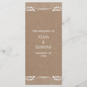 Programme de mariage en papier Kraft avec des feui