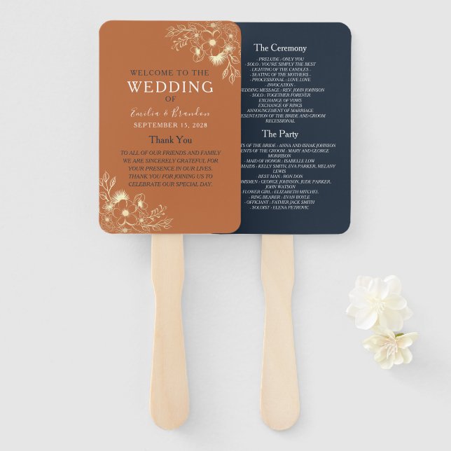 Programme de mariage en terre cuite éventail à mai (Devant et derrière)