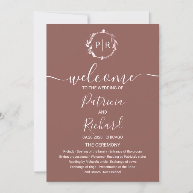 Programme de mariage en terre cuite Monogram (Devant)