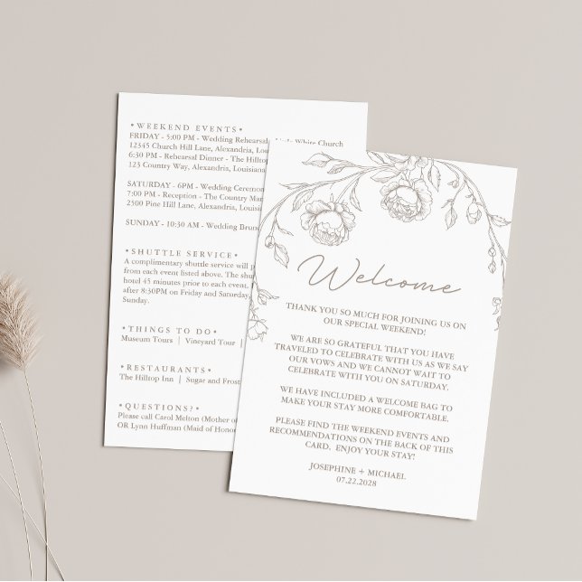 Programme de mariage et lettre d'accueil sépia vin (Créateur téléchargé)