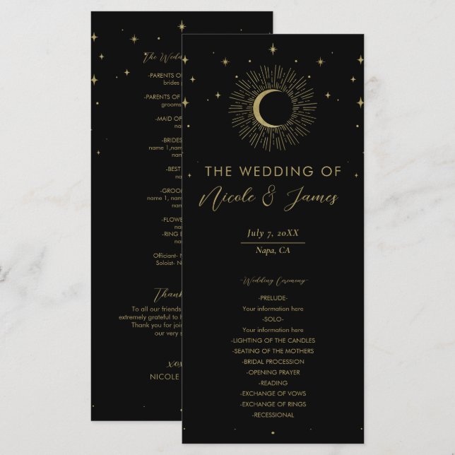 Programme de mariage étoile céleste Gold Stars Moo (Devant / Derrière)