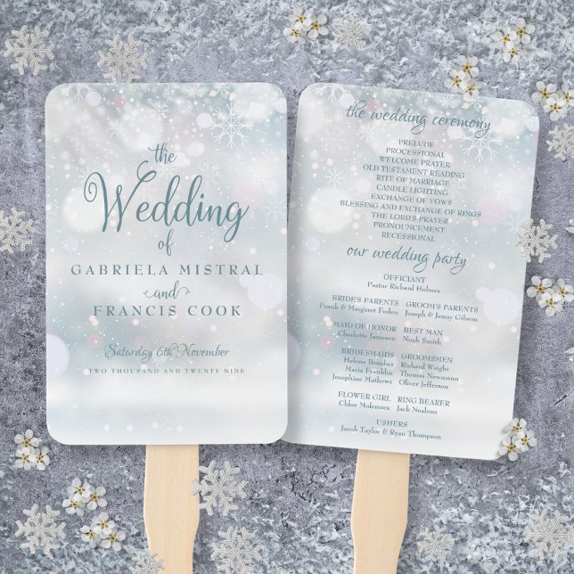Programme de mariage éventail à main pour les prem (First Winter Snowflakes Wedding Program Hand Fan)
