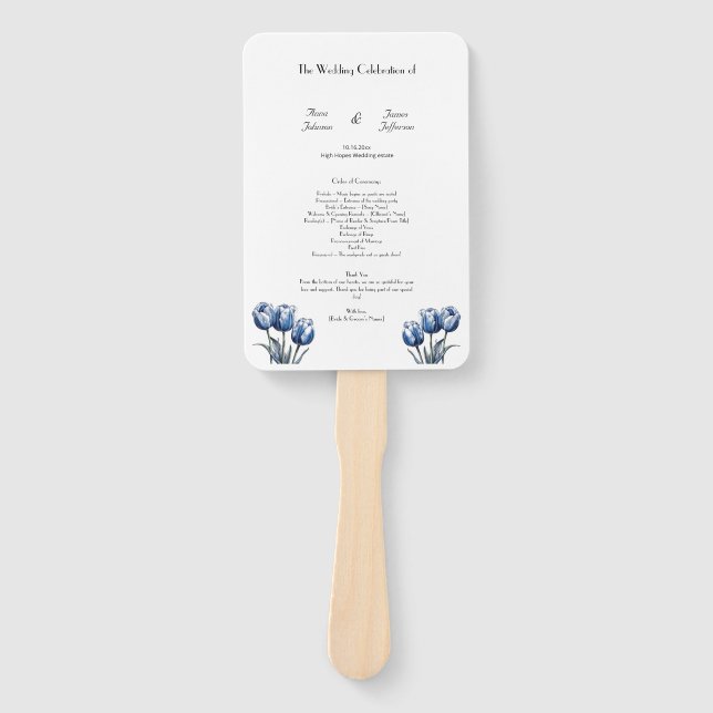 Programme de mariage éventail en tulipes bleues de (Devant)