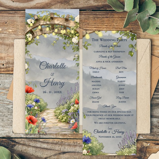 Programme de mariage extérieur sous l'arboretum du (Wildflower Garden Arbor Rustic Outdoor Wedding Ceremony Program)