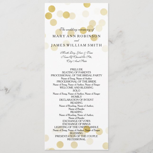 Programme de mariage Faux Gold Foil Parties scinti (Devant)
