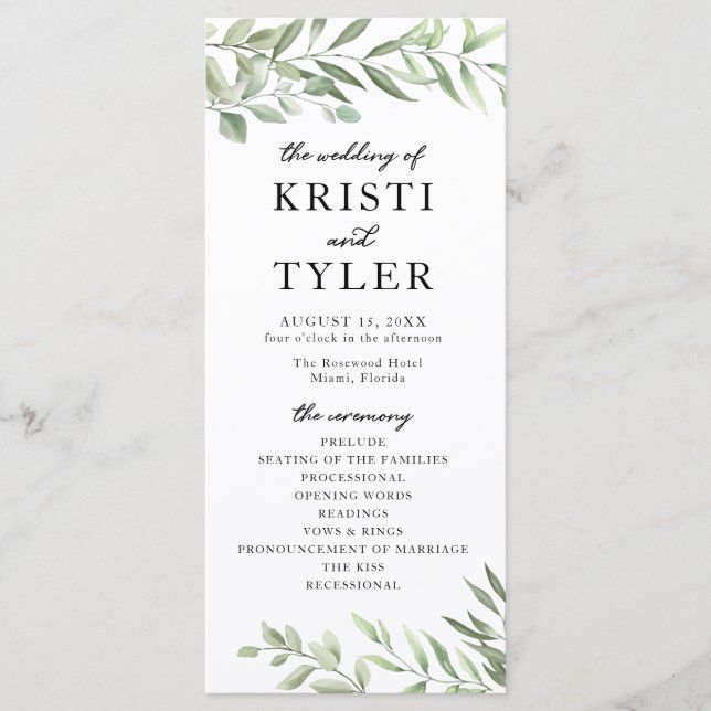 Programme de mariage Feuille verdoyant (Devant)