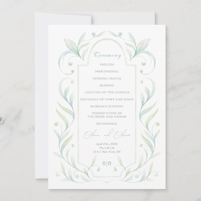 Programme de mariage Feuille vert (Devant)