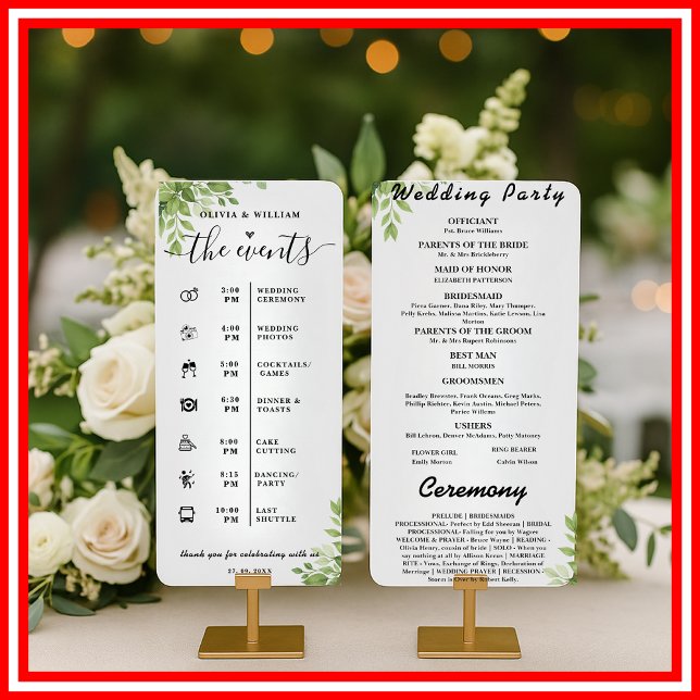 Programme de mariage Feuilles de Sauge Verte Ordre (Créateur téléchargé)