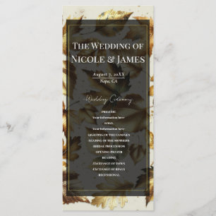 Programme de mariage Feuilles dorées Amande Beige