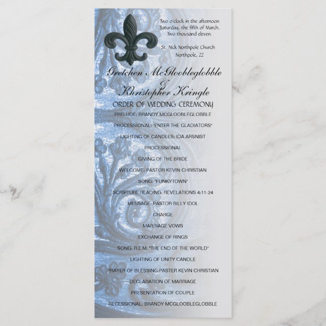 programme de MARIAGE "Fleur de lis en fer" argent/ (Devant)