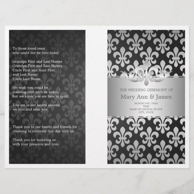 Programme de mariage Fleur De Lis Noir (Devant)