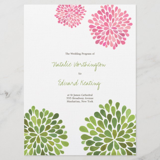 Programme de mariage Fleur rose rouge jaune (Devant)