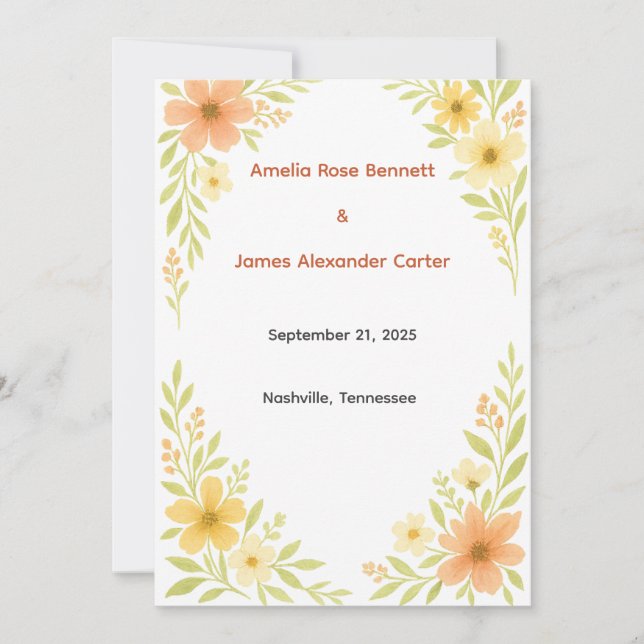 Programme de mariage Fleur sauvage rustique (Devant)