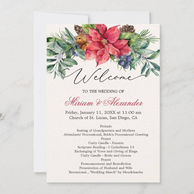 Programme de mariage Fleurie de poinsettia (Devant)