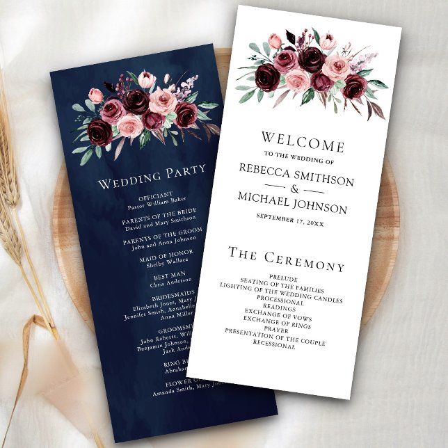 Programme de mariage Fleurs bordeaux rose poudré e (Créateur téléchargé)
