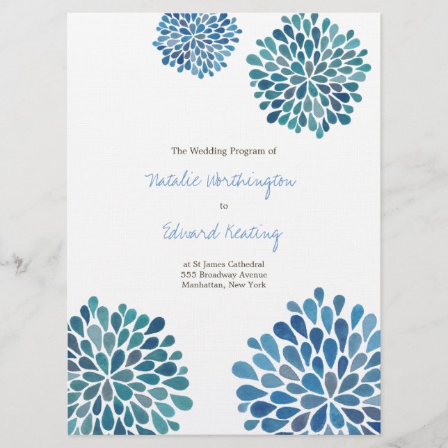 Programme de mariage Fleurs de Dahlia Aquarelle Bl (Devant)