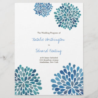Programme de mariage Fleurs de Dahlia Aquarelle Bl