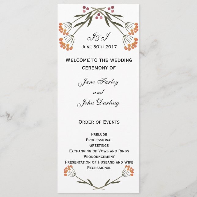 Programme de mariage Fleurs folkloriques (Devant)