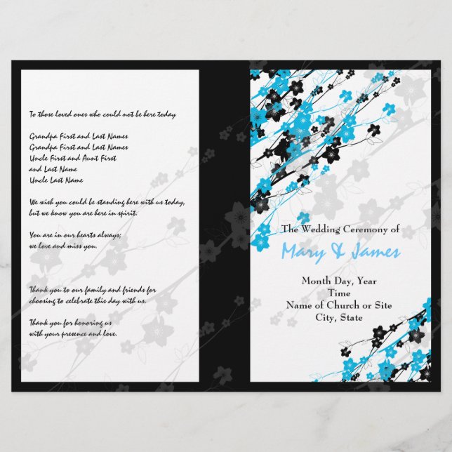 Programme de mariage Fleurs japonaises Bleu (Devant)