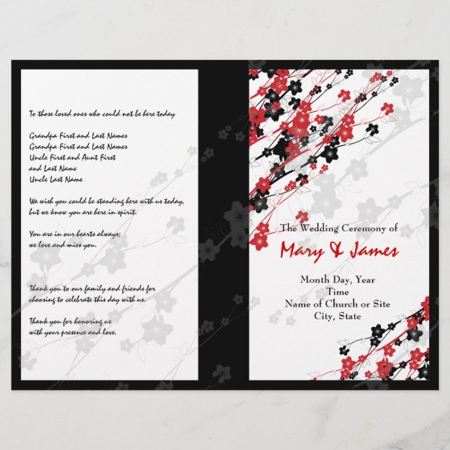 Programme de mariage Fleurs japonaises Rouge (Devant)