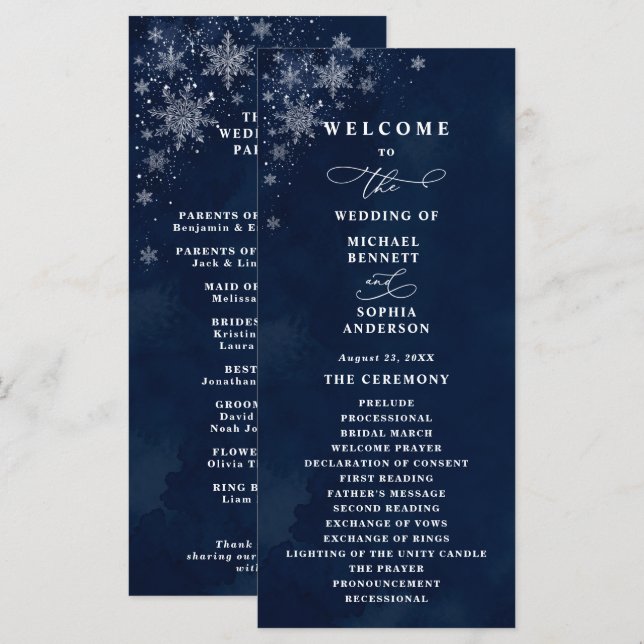 Programme de Mariage Flocons de Neige de Minuit (Devant / Derrière)