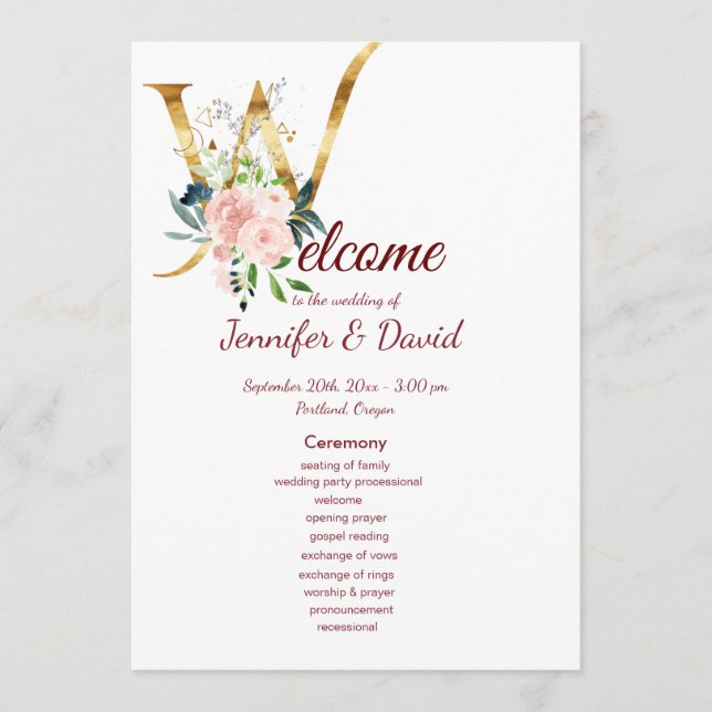 Programme de mariage floral (Devant)