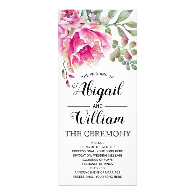 Programme de mariage floral à fleurs aquarelles ro (Devant)