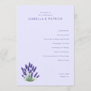Programme de mariage floral à la lavande sereine