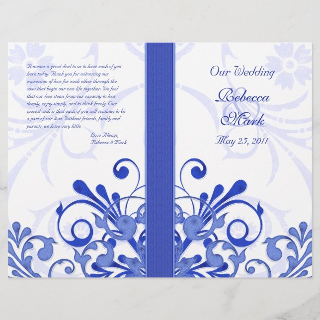 Programme de mariage floral Abstrait bleu et blanc (Devant)