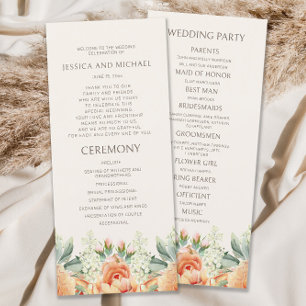 Programme de mariage floral aquarelle crème pêche