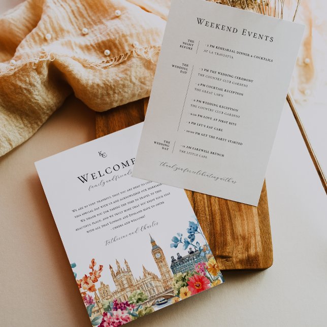 Programme de mariage floral aquarelle de Londres (Créateur téléchargé)