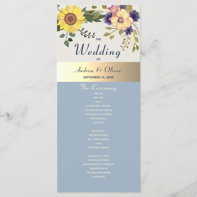Programme de mariage floral aquarelle rustique (Devant)