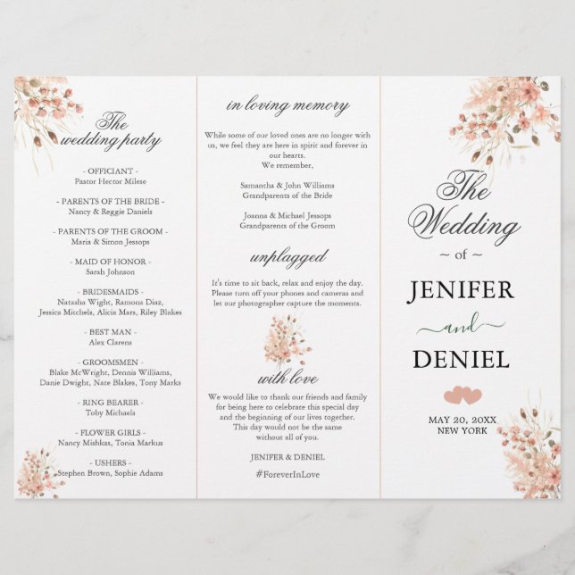 Programme de mariage floral aquarelle séchée Boho (Devant)