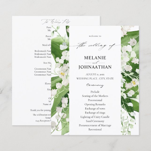 Programme de mariage floral au muguet de budget (Devant / Derrière)