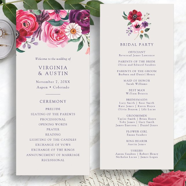 Programme de mariage floral audacieux (Bold Floral Watercolor Wedding Program by Painted Paperie
)
