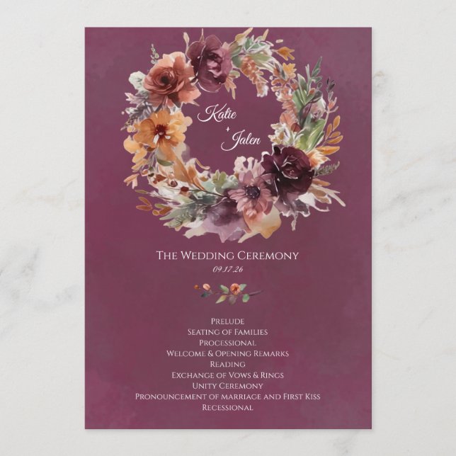 Programme de mariage floral automnal lunatique (Devant)