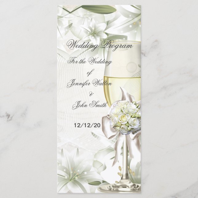 Programme de Mariage Floral Beige Vert (Devant)