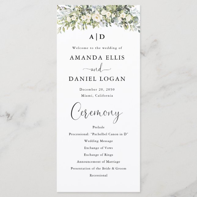 Programme de mariage floral blanc (Devant)