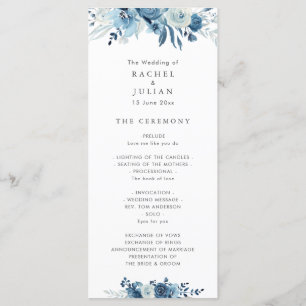programme de mariage floral bleu aquarelle