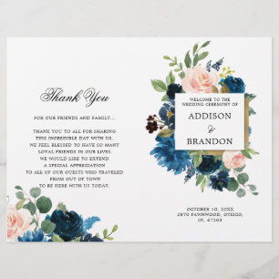Programme de mariage floral bleu bleu bleu rose
