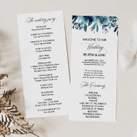 Programme de mariage floral bleu de la marine céle