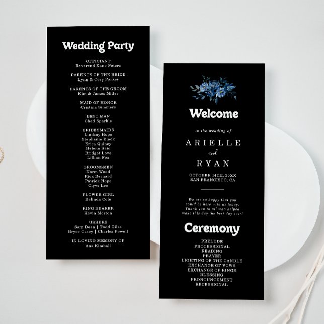 Programme de mariage floral bleu de la Royal Navy (Créateur téléchargé)