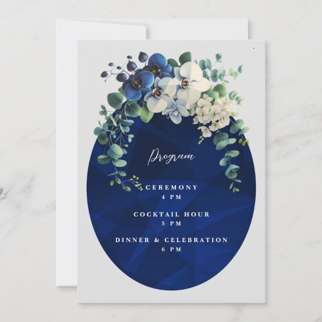 Programme de mariage floral bleu marine (Devant)
