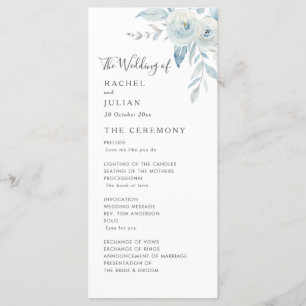 Programme de mariage floral bleu pâle d'aquarelle