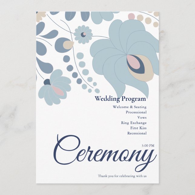 Programme de mariage floral bleu poussiéreux (Devant)